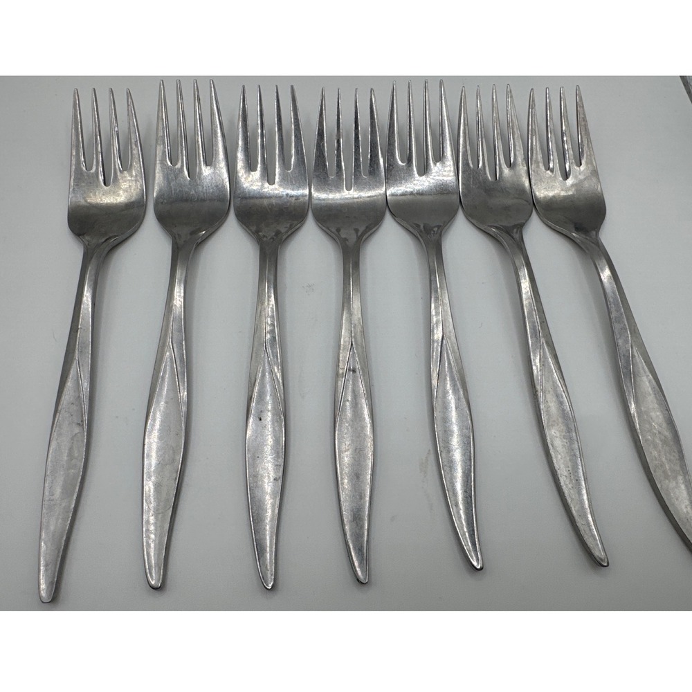 Nasco Montego Stainless Salad Forks Set of 7 Japan MCM Flatware 6.25 inch